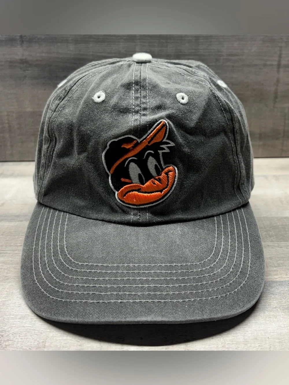 2000s Baltimore Orioles Dugout Club BD&A Gray Strapback Youth Hat Cartoon Bird